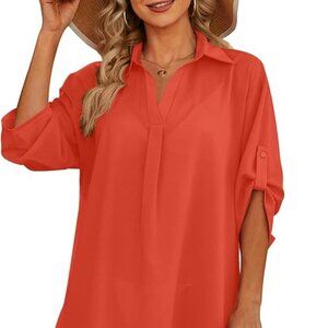NWT size Large Yincro Women Swimsuit Cover Up Shirt Tasseled hem trim
